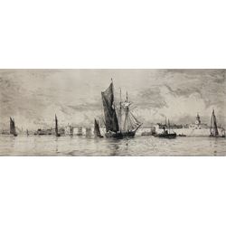 William Lionel Wyllie (British 1851-1931) 'Hot Walls - Portsmouth', etching signed in pencil pub.1911, 22cm x 52cm