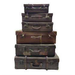 Six vintage suitcases, largest 64cm (6)