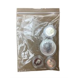 Queen Elizabeth II 2006 one ounce fine silver Britannia coin, three Bailiwick of Guernsey silver one pounds, George IV 1826 halfpenny, quantity of pre decimal pennies etc