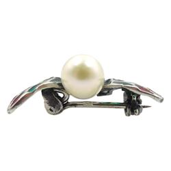 Silver plique-a-jour and pearl insect brooch, stamped 925