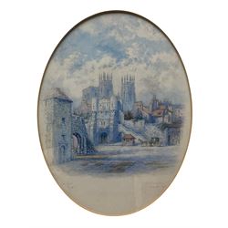 George Fall (British 1845-1925): 'Bootham Bar - Minster York', oval watercolour signed and titled 26cm x 20cm