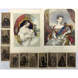 British School (19th century): Two engravings with contemporary colour of the young Queen Victoria, titled 'The Queen' and 'The Royal Mother', together with ten card sized engravings of the Victorian Royal Family 21cm x 18cm (12)