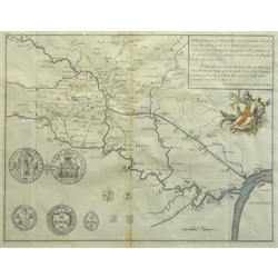 18th century Francis Drake (1696-1771) map of York and its Boundaries with Seals, from the History and Antiquities of the City of York pub.1736, hand coloured, 37cm x 47cm