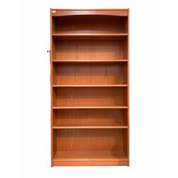 Teak open bookcase with five adjustable shelves W90cm, H180cm, D29cm