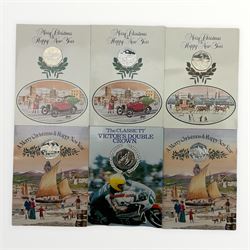 Isle of Man fifty pence coins comprising Christmas 1980, two 1981 and two 1983 and a 1981 'The Classic TT Victor's Double Crown', all housed in cards (6)