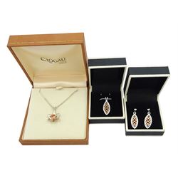 Clogau silver jewellery including daffodil pendant necklace, Celtic design pendant earrings and matching necklace, all stamped
