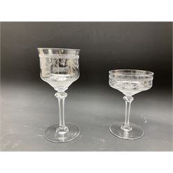 Suite of swag etched glassware together with quantity of silver plate in two boxes 