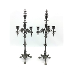 Pair of 19th Century French bronze  four light candelabra with scroll arms and paw feet H58cm