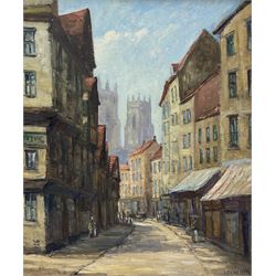 H Bennett (British exh.1880): View of York Minster from High Petergate, oil on board signed 60cm x 50cm