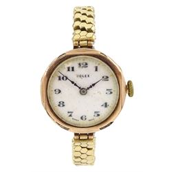 Rolex 9ct gold manual wind wristwatch, Glasgow import marks 1924, on expanding gilt strap