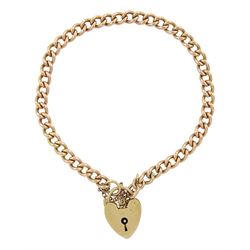 9ct rose gold curb link bracelet, with heart locket clasp, hallmarked