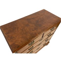 Georgian walnut walnut chest, the figured top with moulded edge, fitted with two short and three long drawers, on bracket feet
