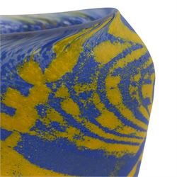 Peter Layton (Czech-British, 1937-): Studio glass vase with streaked and mottled blue and yellow design, signed and dated 1988, H19cm 
