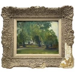 English Impressionist School (Mid 20th Century): Countryside Stream and The Cottage Through the Trees, two oils on canvas by different hands unsigned, one inscribed indistinctly verso max 20cm x 31cm (2)