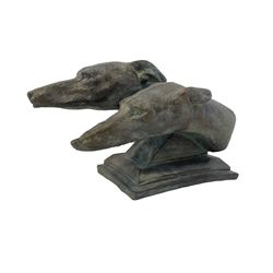 Bronze effect study of two Greyhound heads after M. Bertin 'At the finishing Line', on stepped plinth base
