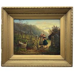Edith Hume (British 1843-1906): 'The Little Milkmaids', oil on canvas signed, in heavy giltwood and gesso frame 36cm x 46cm