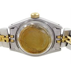 Rolex Oyster Perpetual Datejust ladies stainless steel and gold automatic wristwatch, Ref. 69173, Serial No. R459064, textured champagne dial with baton hour markers, on Jubilee bracelet, with service papers