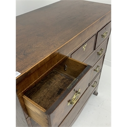 George III mahogany chest fitted with three short and three long drawer, boxwood inlay, brass pull handles, shaped apron and splayed supports, W101cm, H108cm, D48cm