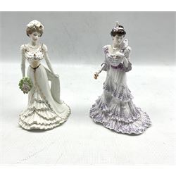 Coalport limited edition figures to include, 'Golden Age' and 'Cleopatra', together with a Royal Worcester figure 'Masquerade' (5) max H25cm