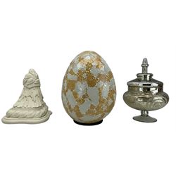 Egg-shaped shaped table lamp with glass mosaic design, glass bon bon jar and cover and wall bracket (3)