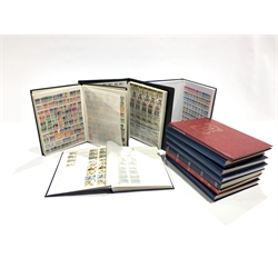 Eleven stock books or folders containing mostly Great British Queen Elizabeth II used post decimal stamps, some pre-decimal stamps also present and a small number of World stamps including Netherlands, South Africa, Italy, New Zealand, Romania, Ireland etc