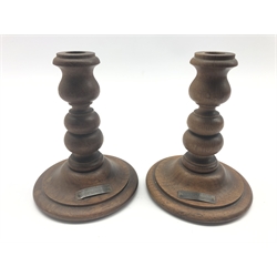 Pair of bobbin turned hardwood candlesticks from SS Leviathan, H16cm