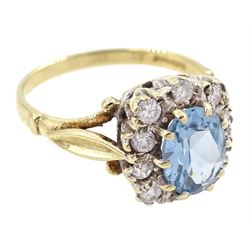 9ct gold blue topaz and cubic zirconia cluster ring, hallmarked