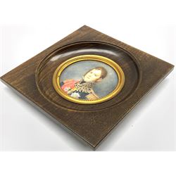 Lucienne Frison-Fabrice (French 1889-1960), Circular miniature head and shoulders portrait of a French official, signed, the frame with gilt metal slip D7cm 