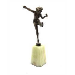 Art Deco bronze figure of a dancer on tapered onyx plinth (a/f) H25cm together with a Zsolnay reticulated bowl (2)