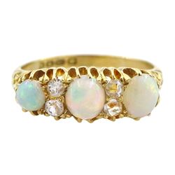 Edwardian three stone opal and four  clear stone ring, London 1910