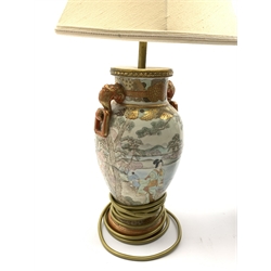  Early 20th Century Japanese vase decorated with Samurai, adapted for use as a table lamp with seal mark H37cm and one other vase column table lamp with script mark H27cm  