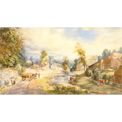 Edward Salter (British 1835-1934): Horse and Cart beside the Village Stream, watercolour signed 23cm x 40cm