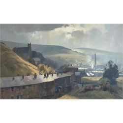 Trevor Chamberlain (British 1933-): 'In a Lancashire Valley', oil on canvas signed and dated 1984, labelled verso 75cm x 120cm
Winner of ROI exhibition 1984