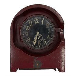 World War II Junghans Luftwaffe clock, black dial with luminous Arabic numerals, seconds dial, the inside of the case marked 'Eigentum der Luftwaffe' (Property of the Luftwaffe) FL25591 in a wooden case, diameter of dial 7cm