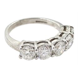 18ct white gold five stone round brilliant cut diamond ring, hallmarked, total diamond weight approx 2.55 carat