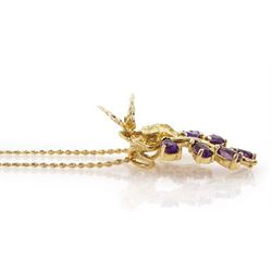 14ct gold amethyst butterfly and leaf pendant necklace, stamped