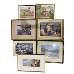 English School (20th century): two watercolours; two prints of interior scenes, two limited edition prints and one further print (7)