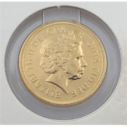 Queen Elizabeth II 2002 gold full sovereign coin, on card
