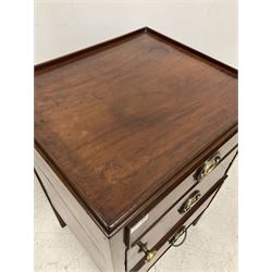 Georgian mahogany night commode, the tray top over cock beaded drawer, cupboard and sliding pot stand with boxwood string inlay, raised on square section supports W52cm