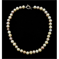Single strand multi coloured pearl necklace, with silver clasp 925 