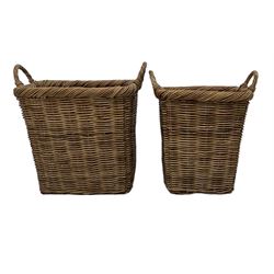 Collection of wicker ware - lidded linen bin (H72cm); graduating pair of baskets; rectangular basket with handles; two rectangular tray; rectangular basket with hinged lid (7)