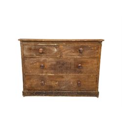 Victorian scumbled pine chest, the rectangular top over two short and two long drawers,  raised on a plinth base