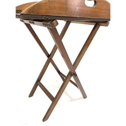 19th century mahogany folding butler's tray on folding stand, W72cm