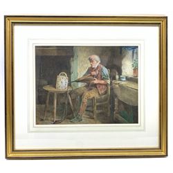 Henry Benjamin Roberts RI RBA (Liverpool 1832-1915): 'The Amateur Clock Cleaner', watercolour signed and dated '87, 27cm x 35cm