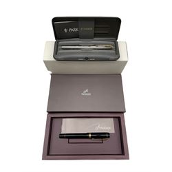 Parker Duofold Centennial fountain pen with 18ct gold nib in black case and a Parker Sonnet fountain pen, cased
