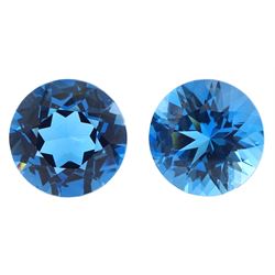 Two loose large round blue topaz's, total weight 39.60