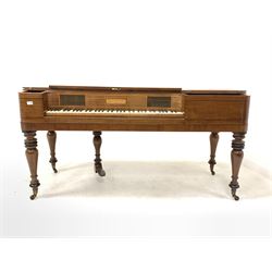 George IV mahogany square piano by John Broadwood and sons, London, with ebonised and boxwood string inlay, raised on turned supports with brass cup castors, circa 1828