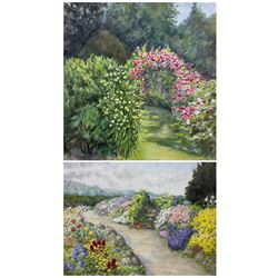 F E Pickering (20th century): Garden Scenes, near pair watercolours signed and dated 1912 and 1913, 25cm x 23cm (2)