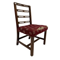 Georgian mahogany dining chair, the cresting rail fitted with brass stamp engraved 'John Cranford Esq', raised on square supports, united by stretcher
