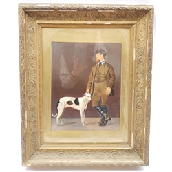 English School (19th/20th century): Suited Man and his Dog, overpainted photograph unsigned 36cm x 28cm